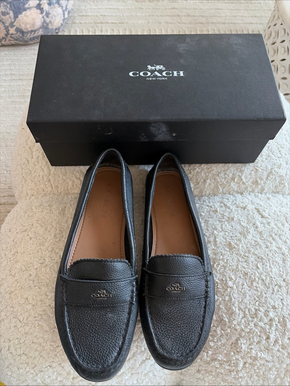 Coach Black Pebbled Leather Penny Loafers